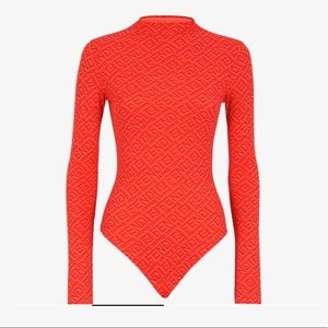 Fendi x Skims Orange Mock Neck Long Sleeve Bodysuit Size XXS